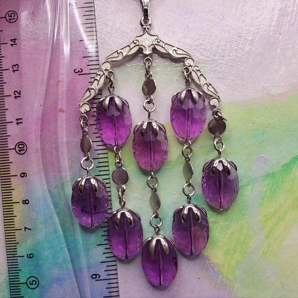 Sarah Cov Coventry Jewelry Purple Chandelier Necklace Fun Funky 70s Vibe Ks